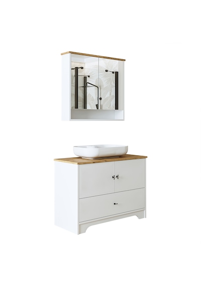 Oval Lavabolu Mat Beyaz Mdf 100 Cm Banyo Dolabı Atlantik Çam - Beyaz Oval Lavabolu Mat Beyaz Mdf 100 Cm Banyo Dolabı Atlantik Çam - Beyaz