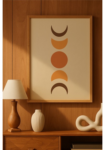 Beige Ahşap Çerçeveli Poster, Dekoratif Sanatsal Duvar Tablosu