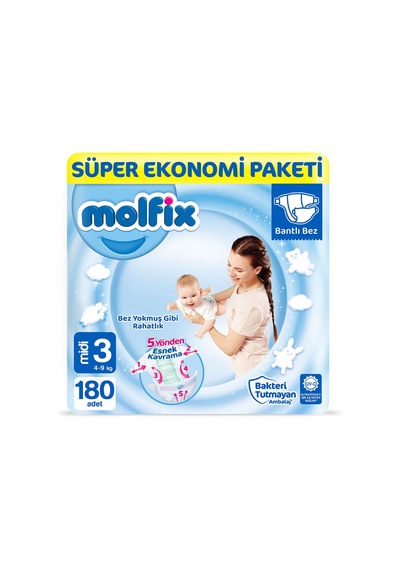 Molfix Bebek Bezi 3 Numara Midi Süper Ekonomi Paketi 180 Adet
