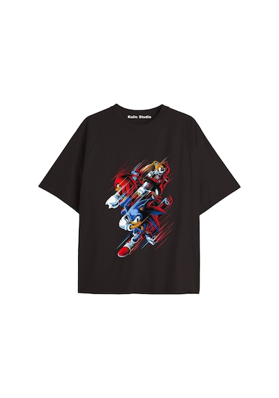 Kalic Studio Unisex Bay Sonic Desenli Siyah Yazlık T-shirt Siyah-224