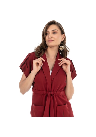 Mono Yaka Beli Tünelli Cepli Apoletli Kısa Kollu Bordo Yelek