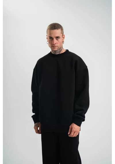 Yake Store Uzun Kol Bisiklet Yaka Basic Sweatshirt - Siyah - Siyah