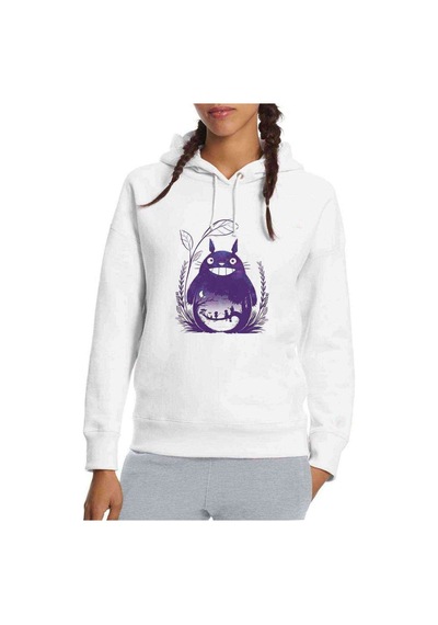 My Neighbor Komşum Totoro Baskılı Beyaz Kadın Kapşonlu Sweatshir (534771008)
