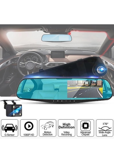 Kıngwın Kameralı Dikiz Aynası 4.3 Inc Yol Kayıt + Geri Park Kamera