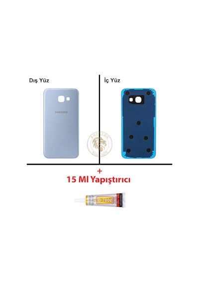 Samsung Galaxy A3 2017 A320 Mavi Renk Arka Kapak + B7000 Yapıştırıcı Arka Cam Batarya Kapağı Pil Kapağı Lazer Kesim Back Cover Galaxy A3 2017 Uyumlu
