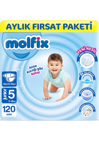 Molfix Bebek Bezi 5 Beden Junior Aylık Fırsat Paketi 120 Adet