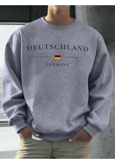 Startmore Startmoredeutschland Almanya Bayrağı Baskılı Erkek Kazak Sonbahar 0-boyun Gevşek Açık Tee Moda Giysile Gri