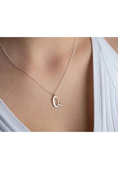 925 Ayar Kesim Harf Kolye.rose.gold.rodaj Gümüş