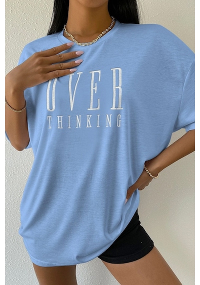 Uyguntarz Unisex Over Thinking Baskılı Tasarım Tshirt Bebe Mavisi