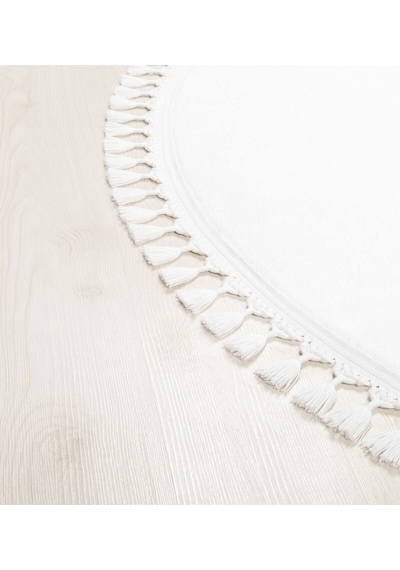 Valeryhome Vl Comfort Peluş Halı Beyaz Düz Saçaklı Beyaz Yuvarlak