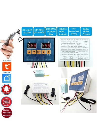 Yate10 Wt-03 Dual Smart 12/24/220v Akıllı Wifi Termostat/timer -40,+120c