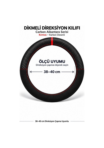 Trobus Tesla Model S 2016-2025 Uyumlu Dikmeli Direksiyon Kılıfı Carbon Alkantara Kırmızı
