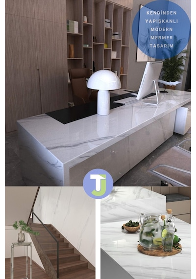 Technojet Kendinden Yapışkanlı Mermer Desen Folyo Mutfak Banyo Tezgah Duvar Masa Kaplama 60cmx100cm