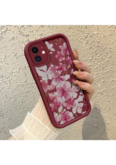 Apple  iPhone 11 Uyumlu Darbeye Dayanıklı Kamera Korumalı Bordo  Silikon Baskı Desenli Kılıf