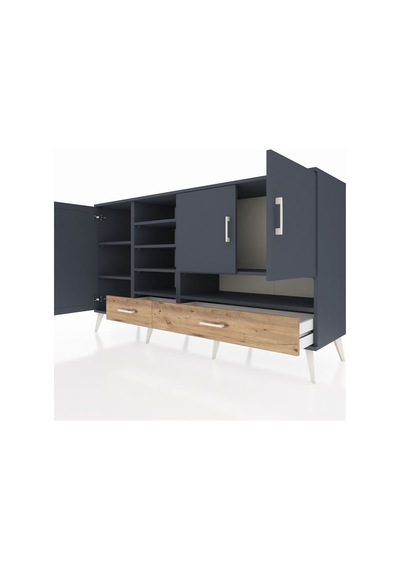Kronos Konsol 8 Raflı 2 Çekmeceli 3 Kapaklı 176x59x99 Antrasit-an Antrasit-antrasit/çam