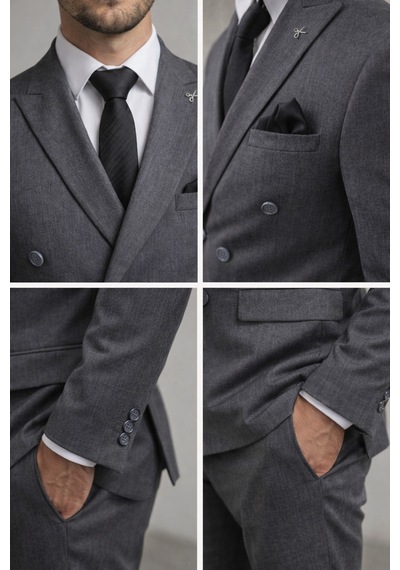 Atlasgiyim Erkek Slim Fit Kruvaze Takım Elbise 2026 Premium Antrasit