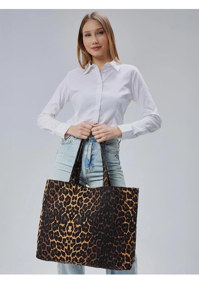 Çınar Bez Çanta Geçişli Leopar Desen Büyük Boy Çanta - Standart
