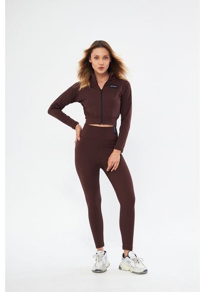 Lesa Wear Fitilli Içi Polarlı Yumuşacık Şardonlu Kaşkorse Crop Likralı Hırka Kahverengi