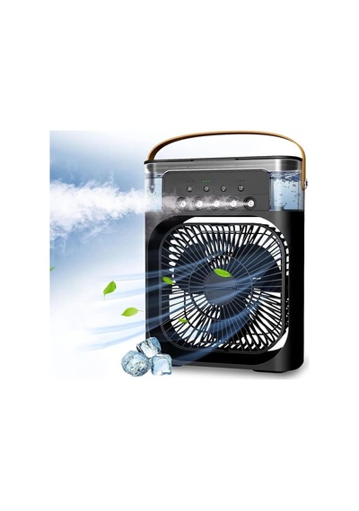 Taşınabilir Işıklı 5 Spreyli Vantilatör Buzlu Buharlı Vantilatör Mini Fan Nemlendirici Siyah