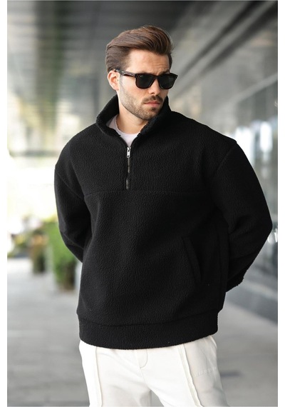 About Blank Madmext Siyah Yarım Fermuarlı Dik Yaka Polar Sweatshirt E7165,siyah S Acı Kahverengi