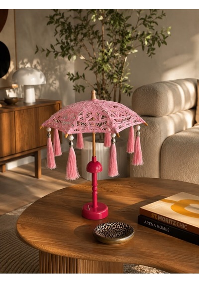 Missidea Dantel Soft Pink Bohem Dekoratif Şemsiye Lambası Pembe