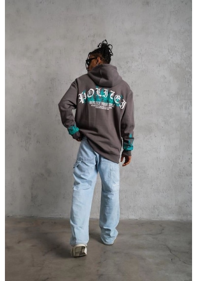 Erkek 3 İplik Pamuklu Alev Baskılı Kapüşonlu Hoodie Sweatshirt - Gri