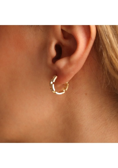 Sembol Gold Grek Altın Halka Küpe 1.5 CM Taşlı