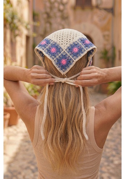 Kadın File Örgü Bandana Yazlık Delikli Triko Saç Bandanası Plaj Uyumlu Mor - 887934722 Mor