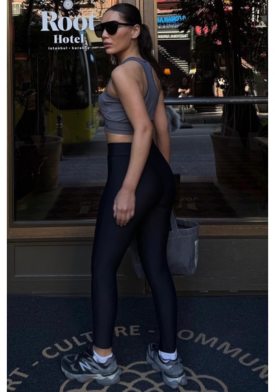 Madmext Boyalı Gri Active Fit Bravie Tayt Mg2813 SiYAH L