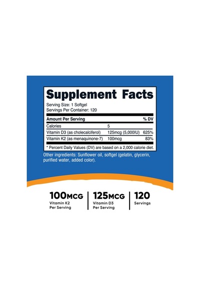 Nutricost Vitamin K2 Mk7 100mcg + Vitamin D3 5000 Iu 12...