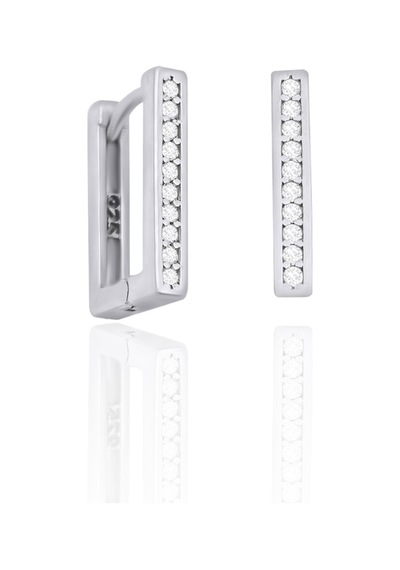 Gümüş Küpe Zirkon Taşlı Rodyumlu Trend Küpe 925 Ayar St113 Gümüş - Rodyum