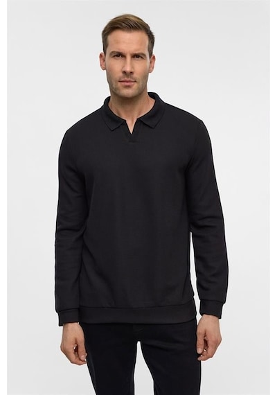 Süvari Siyah Regular Düz Fermuarlı Polo Yaka Sweatshirt Sw2013700020-s09 Siyah