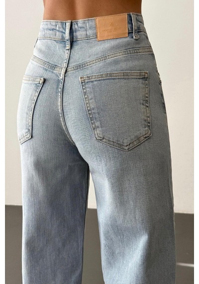 Lacarino 7984 Wide Leg Kadın Jean Pantolon Lıght Blue Taşlı