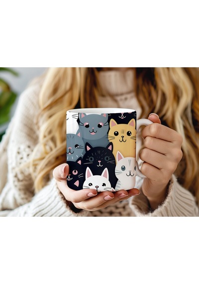 Modern Tarz Kedi Koleksiyonu Kupa Renkli Ve Eğlenceli Tasarım Bardak - Kedi Severlere Hediye Beyaz