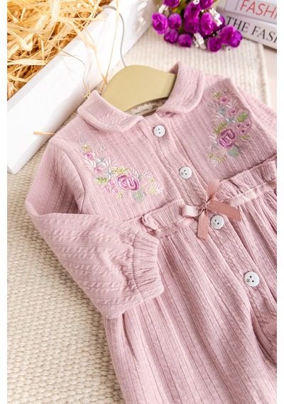 Baby Mod Çiçek Nakışlı Bebe Yaka Kız Bebek Tulum Gülkurusu