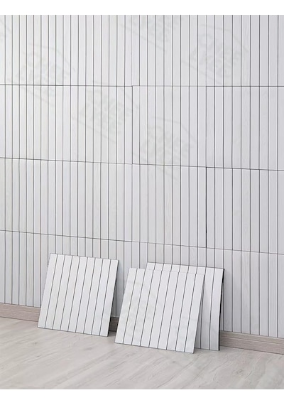 Kendinden Yapışkanlı Ahşap Duvar Çıtası Desenli Duvar Paneli 30x60cm 1, Beyaz