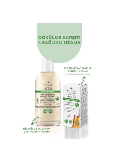 Yoon 2'li Set Saç Dökülme Karşıtı, Hızlı Saç Uzatma, Saç Serumu 50ml & Şampuan 400ml