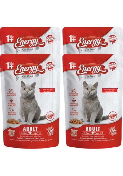Energy Sığır Etli Yetişkin Yaş Pouch Kedi Maması 4 x 85 G