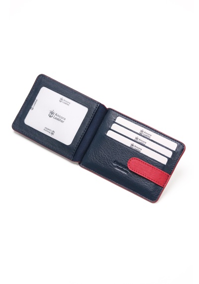 Ancora Leather Hakiki Deri-minimal Tasarım Kartlık-26205-kişiye Özel İsim Baskılı Lacivert - Kırmızı