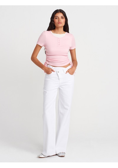 Dilvin 31816 Çift Katlı Büzgülü T-shirt-toz Pembe Toz Pembe