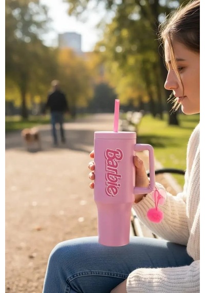 Barbie Lisanslı Pembe Serisi Çift Cidarlı Pipetli Çelik Termos 26.5 Cm, 2019120310102 Diğer