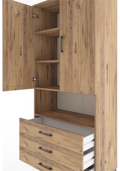 Hyperion Dolap 4 Raflı 3 Çekmeceli 2 Kapaklı 88x44x195 Çam-çam Çam