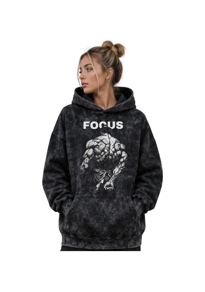 Sevbano Focus Fitness Gym Bodybuilding Baskılı Unisex Oversize Premium Yı Siyah