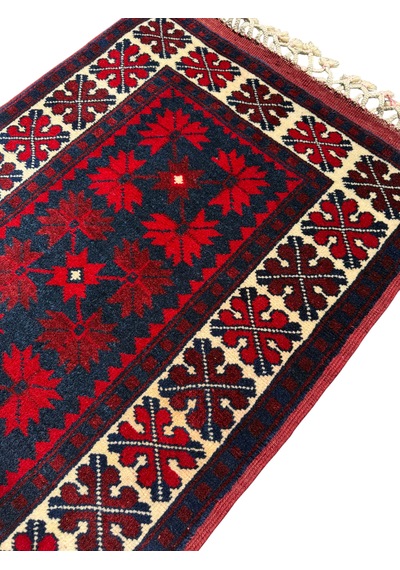 El Dokuma Sıfır Yağcıbedir Halısı 60x145 Kök Boya Yün Yolluk Kırmızı