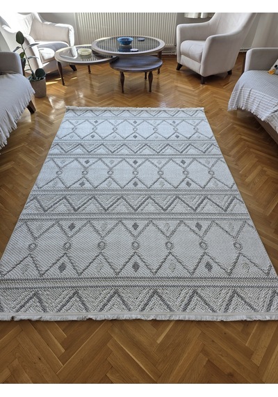 Elvey Home Monaco 160 Krem Gri İskandinav Sisal Bukle Bohem Yumuşak Özel Ölçü Salon Koridor Mutfak Halı Yolluk 0160a-krem/gri