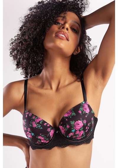 Lenaca Gardenia Big Size Plunge Bra, Siyah Konforlu Ve Şık Sütyen Çok Renkli