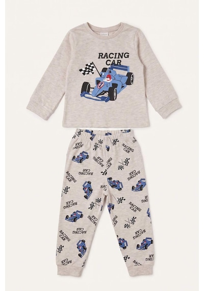 Defacto Baskılı Uzun Kollu Pijama Üstü Esnek Belli Uzun Pijama Altı 2li Pijama Takımı Erkek Bebek I1284a526aubg114 Bej-bg114