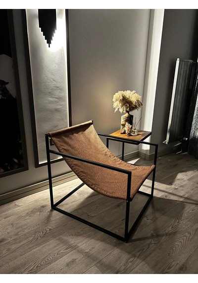 Rafadi Modern Dekoratif Metal Ayaklı Berjer Salon Oturma Odası Balkon Berjeri Kiremit