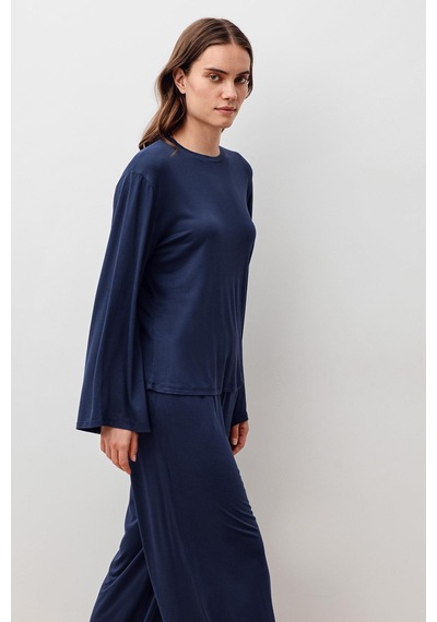 Uzun Kollu Oversize Basic Likralı Viskoz Alt Üst Takım 20210 Lacivert