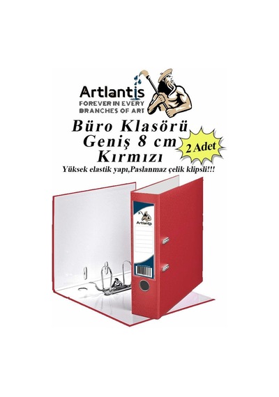 Büro Klasörü Kırmızı Geniş 2 Adet Plastik Geniş Kırmızı Klasör Halkalı Paslanmaz Çelik Klipsli 2 Adet